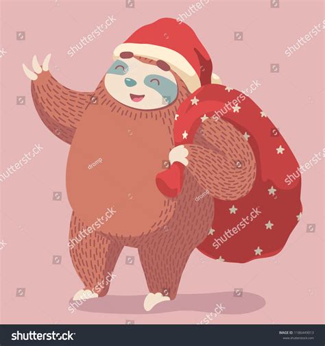 Cute Cartoon Sloth Santas Hat Sack Stock Vector Royalty Free