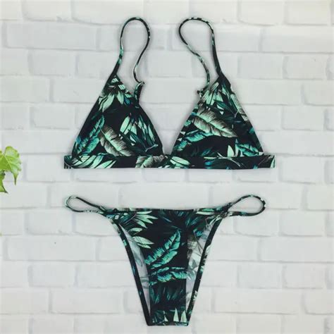 Swimwear Women Sexy Micro Bikinis Set Leaf Triangle Bathing Suit