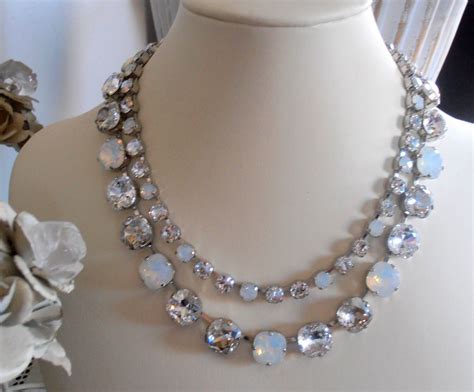Swarovski Necklace Wedding Bridal Crystal White Opal