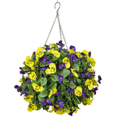 Artificial Silk Pansy Ball Hanging Basket Large Deluxe Just Artificial