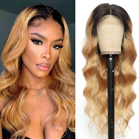 Honey Blonde Lace Front Wig PrePlucked B Human Hair Wigs Ombre Body