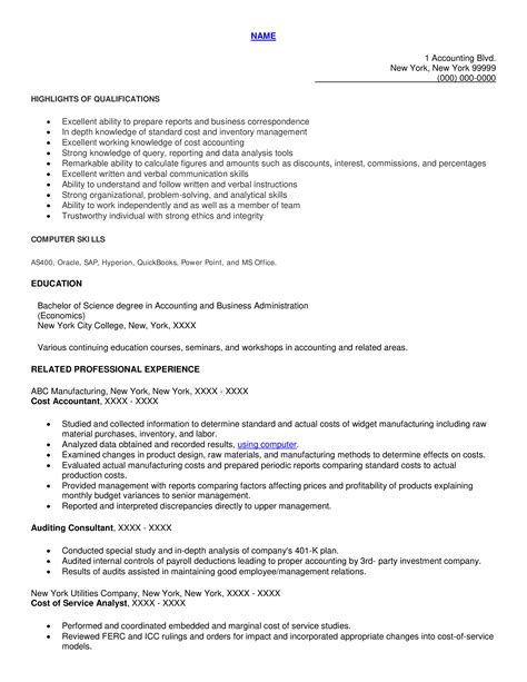 Sample Professional Resume For Cost Accountant How To Draft A