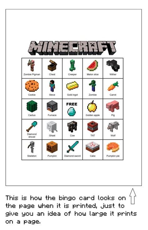 Printable Minecraft Bingo Game Minecraft Bingo Minecraft Birthday