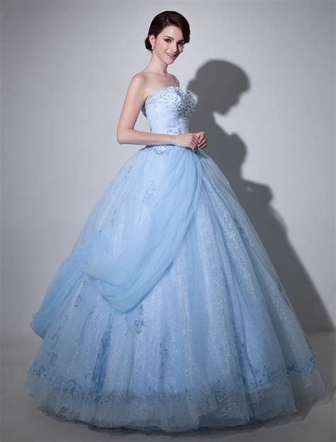 Blue Wedding Dress Lace Ball Gown Floor Length Sweetheart Strapless