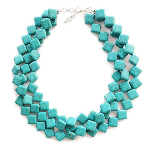 Turquoise Diamond Stones Necklace Layers Stones Necklace Beaded Beads
