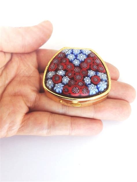 MURANO GLASS ITALY Millefiori Pill Box Original With Red And Etsy