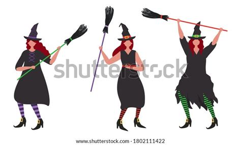 Witches Dance Brooms Halloween Party Young Stock Vector Royalty Free
