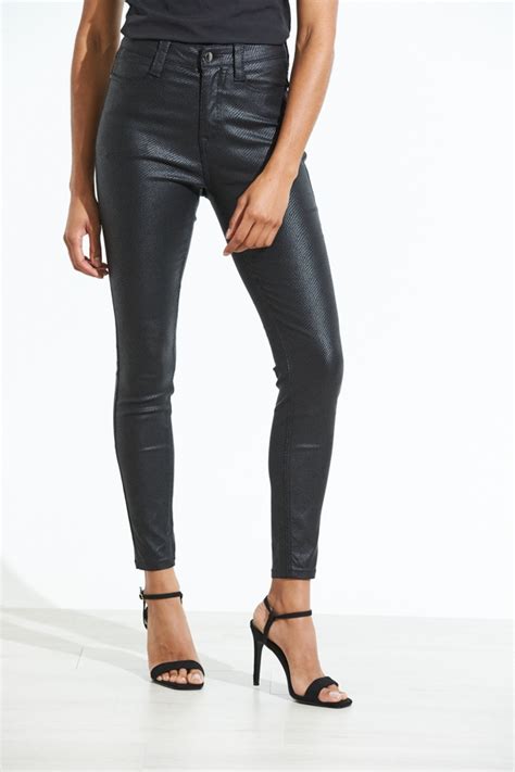 black textured leopard print coated skinny jeans
