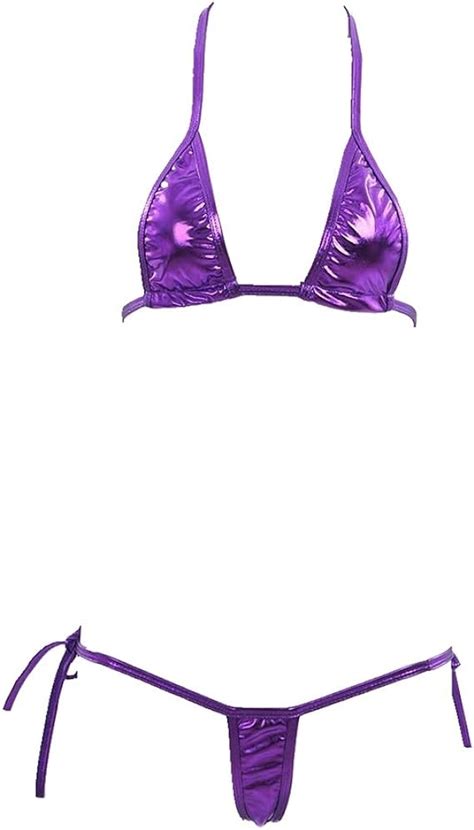 Yizyif Women Sexy Metallic Micro Bikini G String Set Purple Amazon Ca
