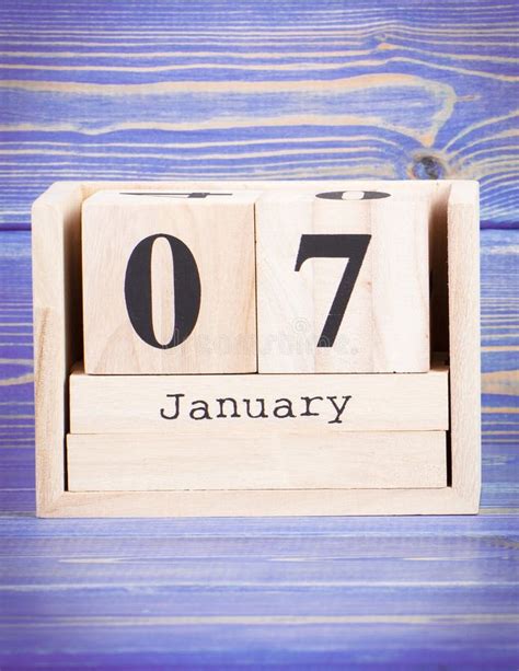 January 7th Date Of 7 January On Wooden Cube Calendar Stock Image