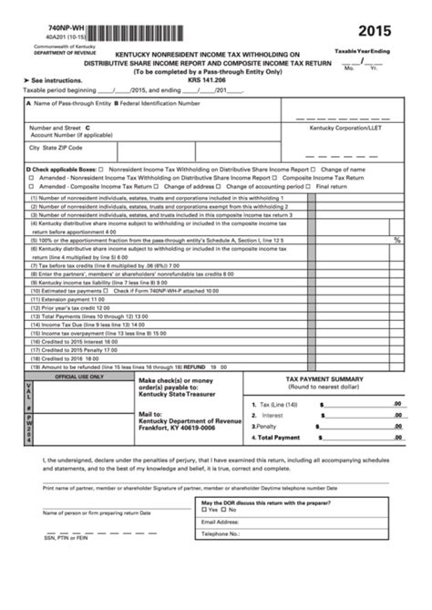 Form 740np Wh Kentucky Nonresident Income Tax Withholding On