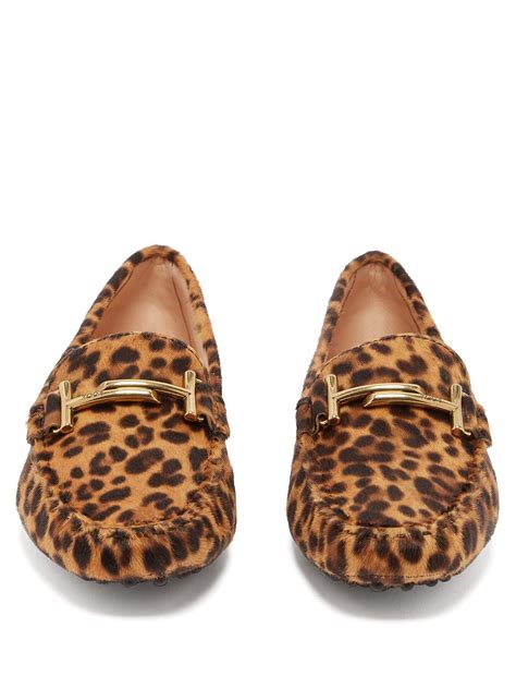 Tods Leather Gommino Leopard Print Calf Hair Loafers Lyst