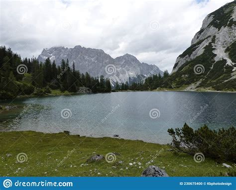 Zugspitze Mountain And Lake Seebensee View In Tyrol Austria Stock