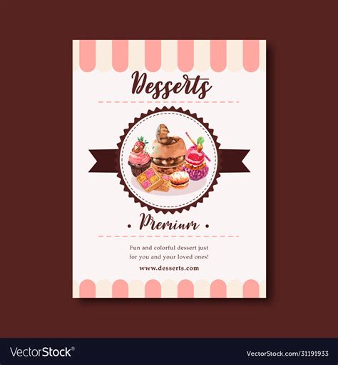 Dessert Poster Design With Chocolate Cake Cookie Vector Image