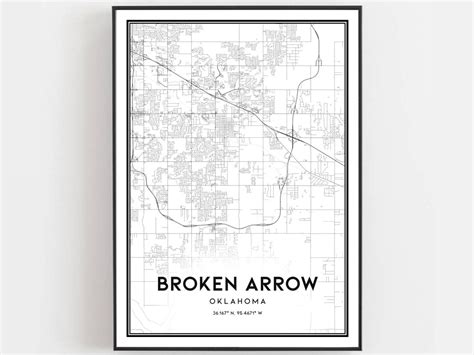 Broken Arrow Map Print Broken Arrow Map Poster Wall Art Ok Etsy