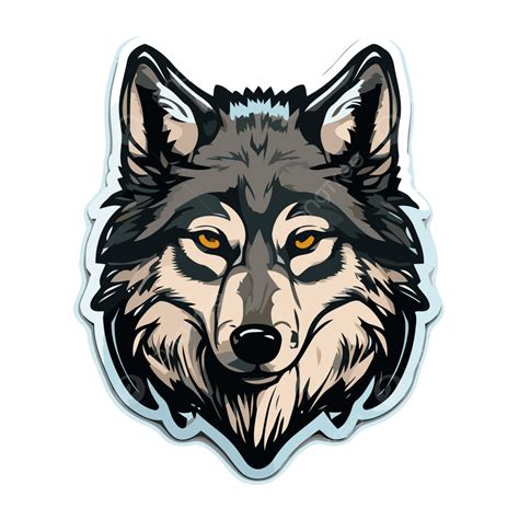 Stiker Kepala Serigala Menunjukkan Fitur Wajahnya Pada Clipart Latar Belakang Putih Vektor