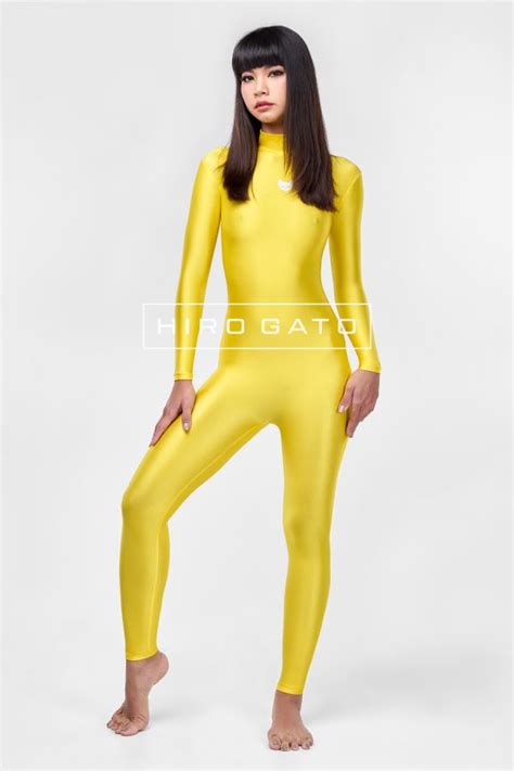 Spandex Catsuit Yellow Shiny Lycra Zentai Bodysuit Hiro Gato