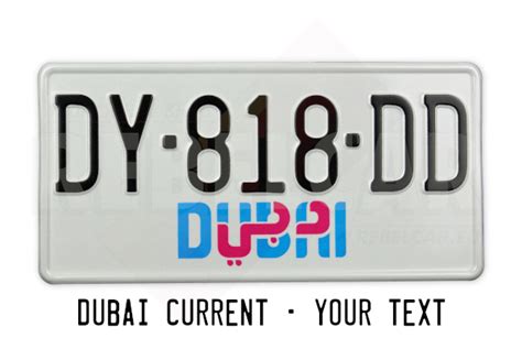 Dubai White Reflective 300x150 Mm License Plate With Dubai In Bluepink