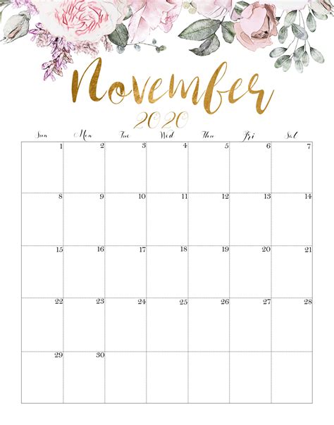 Calendar November 2020 Cute November Calendar Printable Calendar