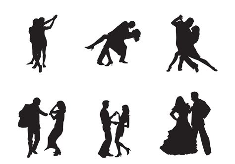 The Silhouettes Of People Dancing In Different Poses Each With Their