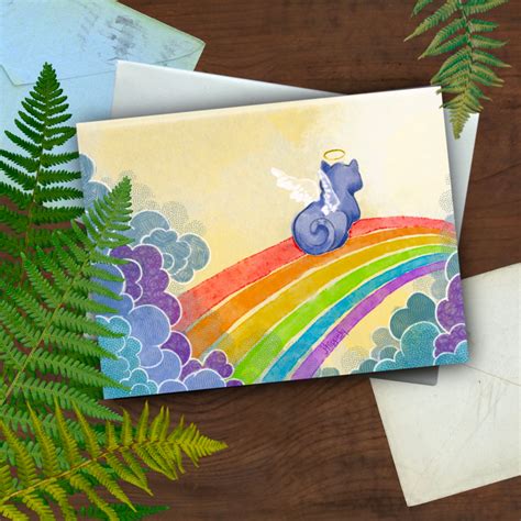 Mail Themed Pet Sympathy Notecard - Cat waiting at the Rainbow Bridge
