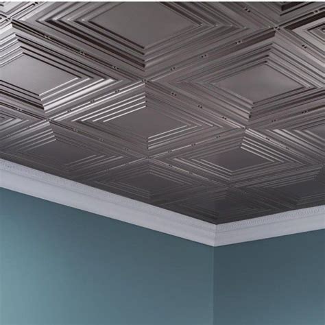 Fasade Ceiling Tile 2x4 Direct Apply Traditional 3 In Brushed Nickel