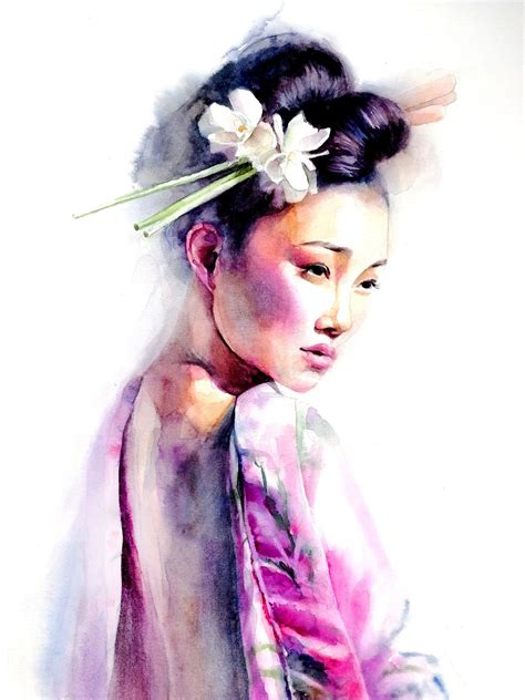 Asian Art Art For Living Room Girl Art Japanese Watercolor Painting