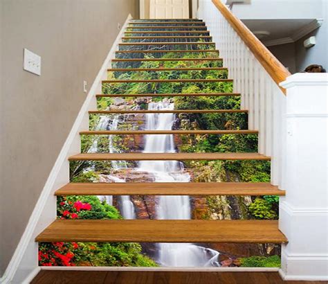 3d Forest Rugged Waterfall 1192 Stair Risers Aj Wallpaper