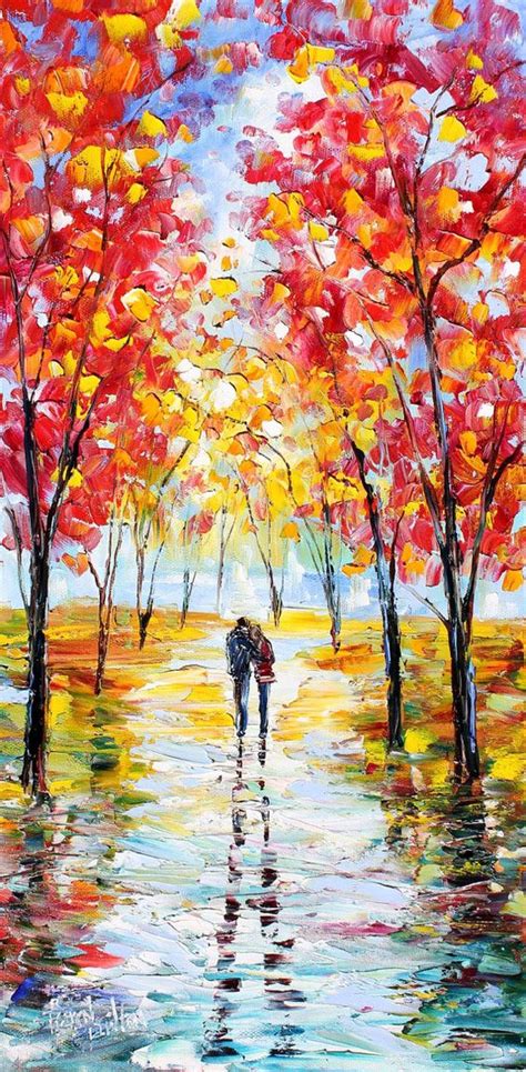 Original Oil Painting Autumn Romance Landscape Palette Knife Modern