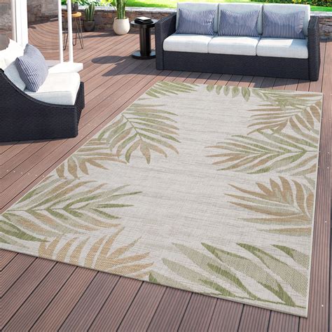 Kunststoff teppich outdoor außenteppich terrasenteppich. Outdoor-Teppich Palmenblätter-Look Beige Grün | teppichmax