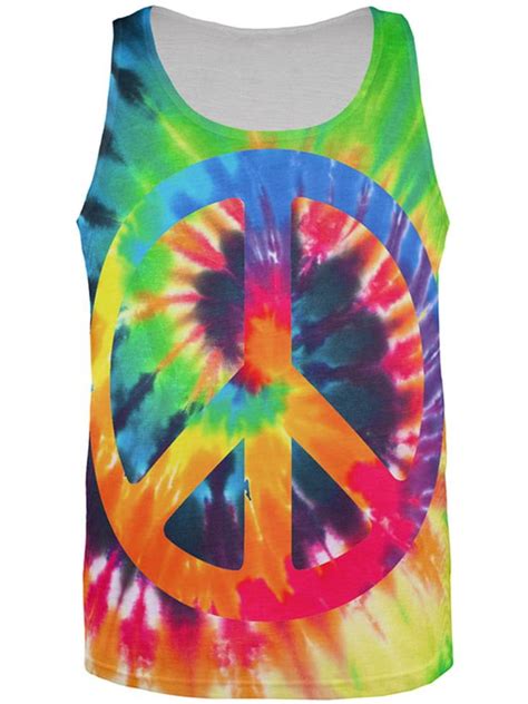 Peace Sign Tie Dye All Over Mens Tank Top Multi Sm
