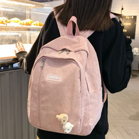 Kawaii Korea Style Corduroy College Zipper Backpack