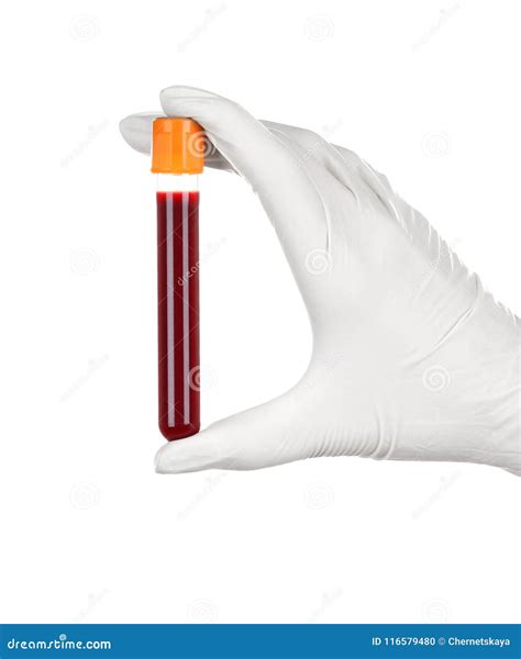 Hand Of A Doctor Holding Red Blood In Test Tube Stock Photo Image Of