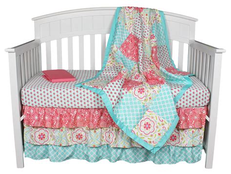 Cot bumper crib/cradle nursery bedding. Gia Floral Coral/Aqua 4-In-1 Baby Girl Crib Bedding Set by ...