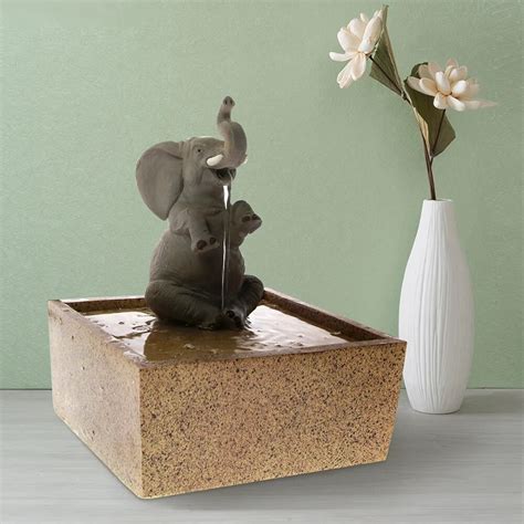 Tabletop Water Fountain Decorative Sitting Elephant Sculpture Kid Room