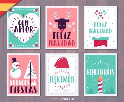 Español Feliz Navidad Conjunto De Tarjetas De Navidad Descargar Vector