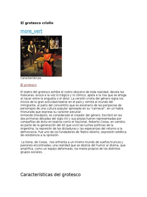 Encuentra una respuesta a tu pregunta qué es el grotesco criollo? Grotesco Criollo | Grotesque | Theatre