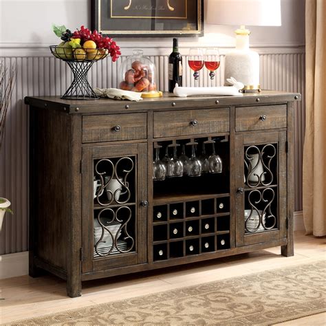 Furniture Of America Arlyne Wood Wine Storage Buffet Server In Rustic Walnut