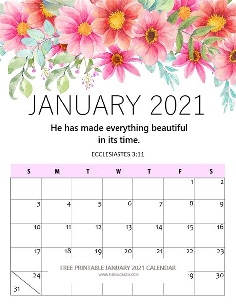 Free Printable January 2021 Calendar 12 Awesome Designs To Use