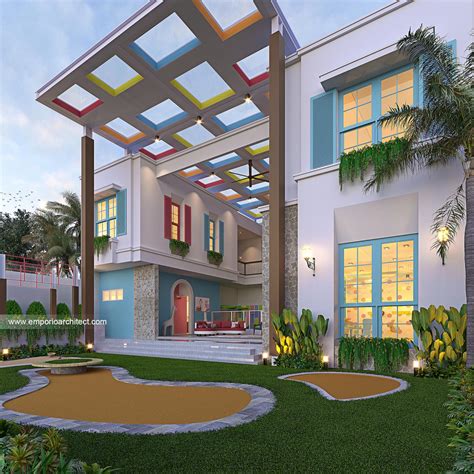 Desain Tampak Detail Garden Gedung Sekolah Unity School Modern 2 Lantai