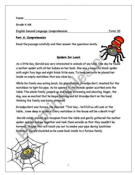 9 Spider Reading Comprehension Worksheet Reading