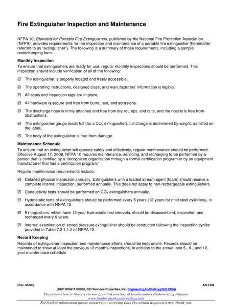 Everyone should know how to perform fire extinguisher inspections. Fire Extinguisher Inspection Record Form - Iso Services Properties Download Printable PDF ...