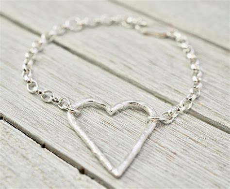 Silver Heart Bracelet Large Silver Heart Bracelet Sterling Silver