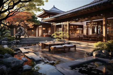 Premium Photo Modern Chinese Courtyard House Focusing On Creating A