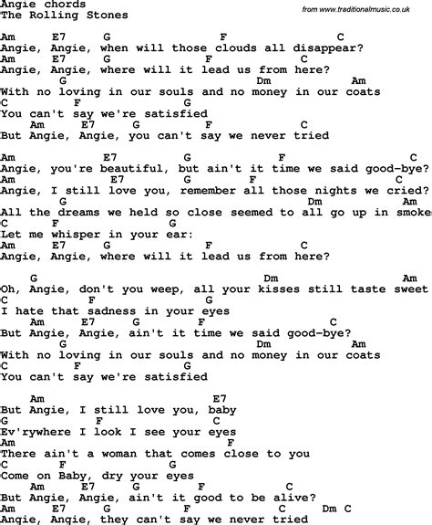 Song Lyrics With Guitar Chords For Angie The Rolling Stones Guitar