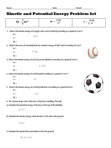 Worksheet Kinetic Potential Energy 2 Answers Potential Energy