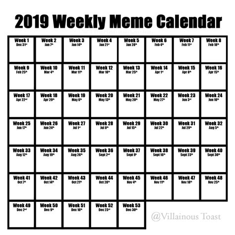 Weekly Meme Calendar For 2019 Dankmemes