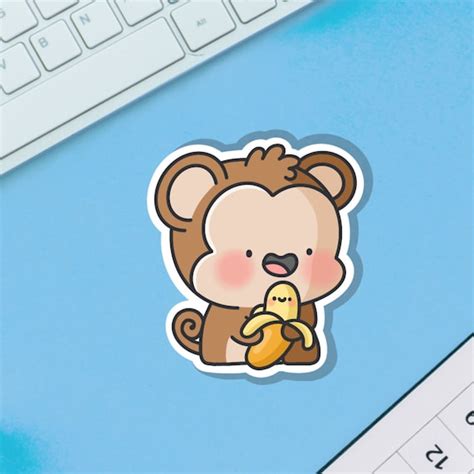 Cute Monkey Vinyl Sticker Kawaii Monkey Stickers Cute Etsy