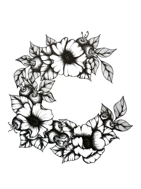 Flower Wreath Black And White Graphics Botanical Etsy Botanical