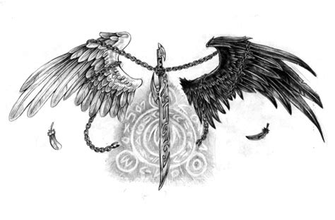 Black White Angel Wings Sword Tattoo Design Tattoos Book